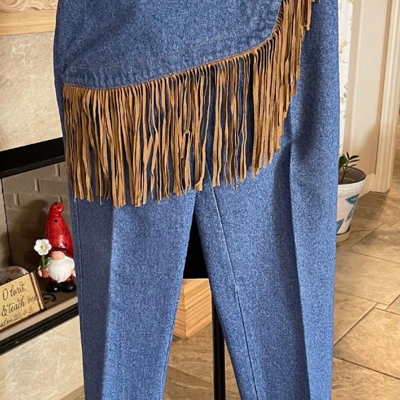 Retro WearWest  very Unique  high waist Jeans  7/8 with fringe apron attached - Picture 4 of 5
